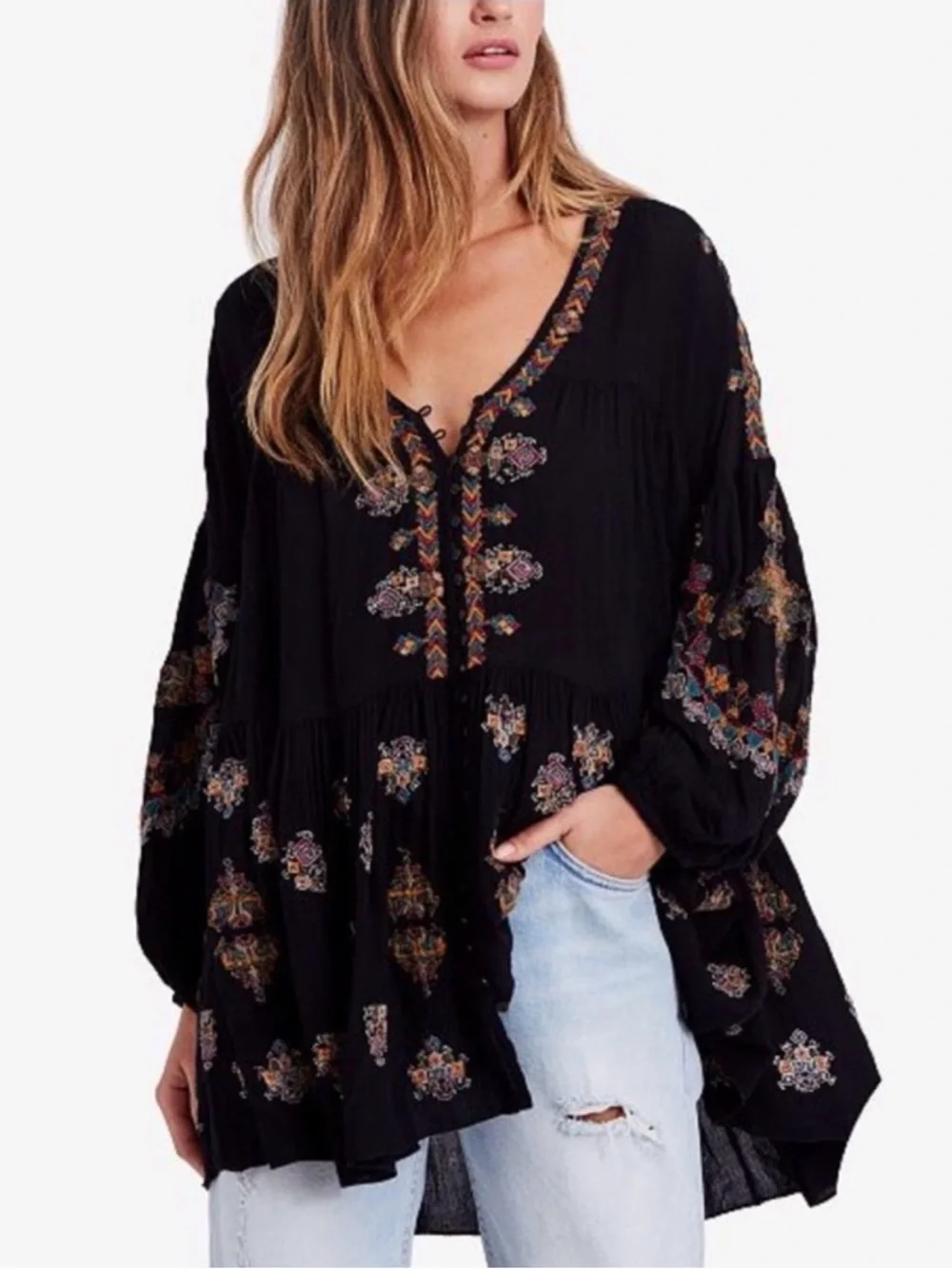 Free People Arianna Embroidered Blouson Tunic Multicolor Embroidery - Picture 5 of 11